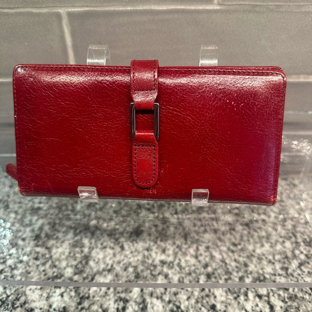 Wilsons Deep Red Italian Leather Wallet / Clutch w/ 12 Card Slots